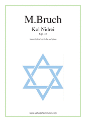 Cover icon of Kol Nidrei Op.47 sheet music for violin and piano by Max Bruch, classical score, advanced skill level