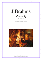 Cover icon of Lullaby Op. 49 No. 4 sheet music for flute and piano by Johannes Brahms, classical score, easy skill level