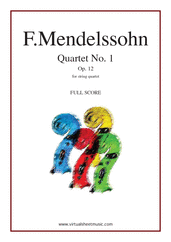 Cover icon of Quartet No. 1 Op. 12 (f.score) sheet music for string quartet by Felix Mendelssohn-Bartholdy, classical score, advanced skill level
