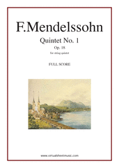 Cover icon of Quintet No. 1 Op. 18 in A major (COMPLETE) sheet music for string quintet by Felix Mendelssohn-Bartholdy, classical score, intermediate skill level