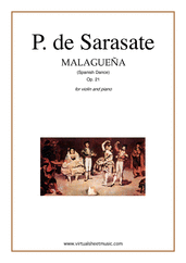 Cover icon of Malaguena spanish dance Op.21 sheet music for violin and piano by Pablo De Sarasate, classical score, advanced skill level