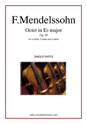 Cover icon of Octet in Eb major Op. 20 (COMPLETE) sheet music for strings by Felix Mendelssohn-Bartholdy, classical score, intermediate/advanced skill level
