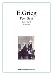 Cover icon of Peer Gynt suite I sheet music for piano solo by Edvard Grieg, classical score, intermediate skill level