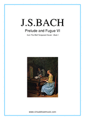 Cover icon of Prelude and Fugue VI - Book I sheet music for piano solo (or harpsichord) by Johann Sebastian Bach, classical score, intermediate piano (or harpsichord)