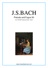 Cover icon of Prelude and Fugue XII - Book I sheet music for piano solo (or harpsichord) by Johann Sebastian Bach, classical score, intermediate piano (or harpsichord)