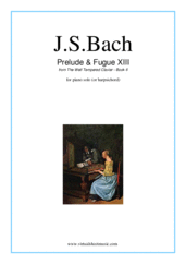 Cover icon of Prelude and Fugue XIII - Book II sheet music for piano solo (or harpsichord) by Johann Sebastian Bach, classical score, intermediate piano (or harpsichord)
