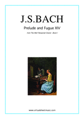 Cover icon of Prelude and Fugue XIV - Book I sheet music for piano solo (or harpsichord) by Johann Sebastian Bach, classical score, easy/intermediate piano (or harpsichord)