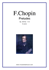 Cover icon of Preludes Op.28 No.1-12 sheet music for piano solo by Frederic Chopin, classical score, intermediate/advanced skill level