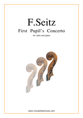 Cover icon of First Pupil's Concerto in D major Op.7 sheet music for violin and piano by Friedrich Seitz, classical score, intermediate/advanced skill level