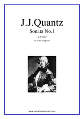 Cover icon of Sonata No.1 in A minor sheet music for flute and piano by Johann Joachim Quantz, classical score, intermediate skill level