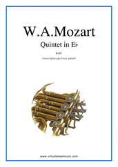 Cover icon of Quintet in Eb K407 (parts) sheet music for brass quintet by Wolfgang Amadeus Mozart, classical score, intermediate/advanced skill level