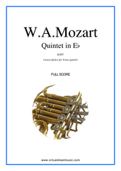 Cover icon of Quintet in Eb K407 (COMPLETE) sheet music for brass quintet by Wolfgang Amadeus Mozart, classical score, intermediate/advanced skill level