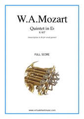 Cover icon of Quintet in Eb K407 (COMPLETE) sheet music for wind quintet by Wolfgang Amadeus Mozart, classical score, intermediate/advanced skill level