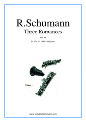 Cover icon of Three Romances Op.94 sheet music for oboe (or violin) and piano by Robert Schumann, classical score, intermediate skill level