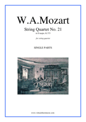 Cover icon of String Quartet No. 21 in D major K 575 (parts) sheet music for string quartet by Wolfgang Amadeus Mozart, classical score, intermediate skill level