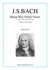 Cover icon of Sheep May Safely Graze (parts) sheet music for string quartet by Johann Sebastian Bach, classical wedding score, intermediate skill level