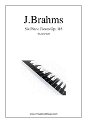 Cover icon of Six Piano Pieces (Intermezzos) Op.118 sheet music for piano solo by Johannes Brahms, classical score, intermediate/advanced skill level