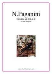 Cover icon of Sonata op.3 no.6 sheet music for violin and piano by Nicolo Paganini, classical score, intermediate skill level