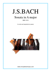 Cover icon of Sonata in A major BWV 1015 sheet music for violin and piano (or harpsichord) by Johann Sebastian Bach, classical score, intermediate skill level