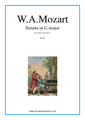 Cover icon of Sonata in G major K301 sheet music for violin and piano by Wolfgang Amadeus Mozart, classical score, intermediate skill level