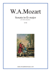 Cover icon of Sonata in Eb major K302 sheet music for violin and piano by Wolfgang Amadeus Mozart, classical score, intermediate skill level