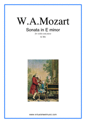 Cover icon of Sonata in E minor K304 sheet music for violin and piano by Wolfgang Amadeus Mozart, classical score, intermediate skill level