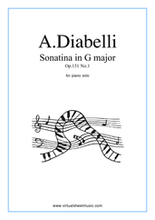 Cover icon of Sonatina in G major Op.151 No.1 sheet music for piano solo by Antonio Diabelli, classical score, easy skill level
