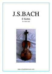 Cover icon of Suites sheet music for violin solo by Johann Sebastian Bach, classical score, intermediate skill level