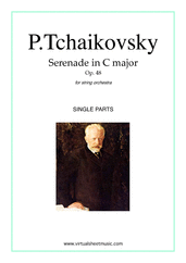 Cover icon of Serenade in C major Op.48 (parts) sheet music for string orchestra by Pyotr Ilyich Tchaikovsky, classical score, advanced skill level