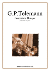 Cover icon of Concerto in D major sheet music for trumpet and piano by Georg Philipp Telemann, classical score, easy/intermediate skill level