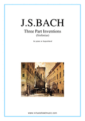 Cover icon of Three Part Inventions (Sinfonias) sheet music for piano solo (or harpsichord) by Johann Sebastian Bach, classical score, intermediate piano (or harpsichord)