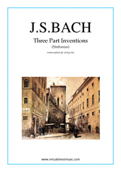 Cover icon of Three Part Inventions (Sinfonias) sheet music for string trio by Johann Sebastian Bach, classical score, intermediate/advanced skill level