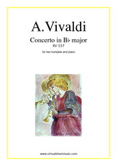 Cover icon of Concerto in Bb major RV 537 sheet music for two trumpets and piano by Antonio Vivaldi, classical score, intermediate/advanced skill level