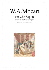 Cover icon of Voi Che Sapete, from the opera Le Nozze di Figaro sheet music for mezzo soprano and piano by Wolfgang Amadeus Mozart, classical score, intermediate skill level