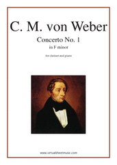 Cover icon of Concerto in F minor Op.73 No.1 sheet music for clarinet and piano by Carl Maria Von Weber, classical score, intermediate skill level