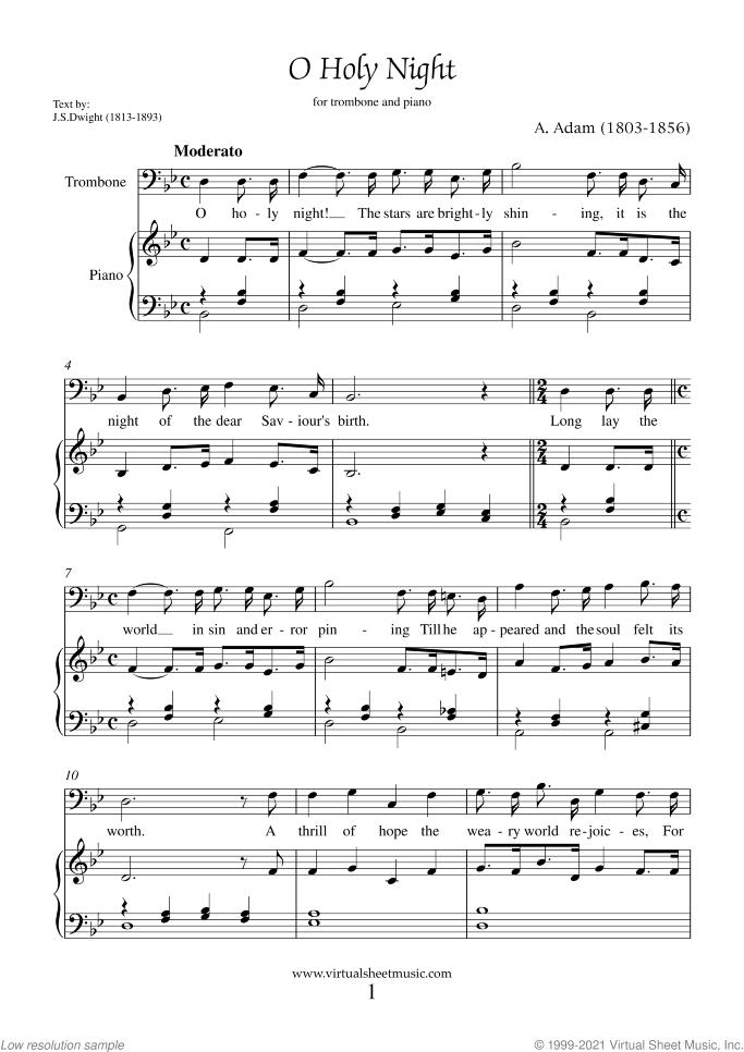 O Holy Night sheet music for voice and piano (PDF-interactive)