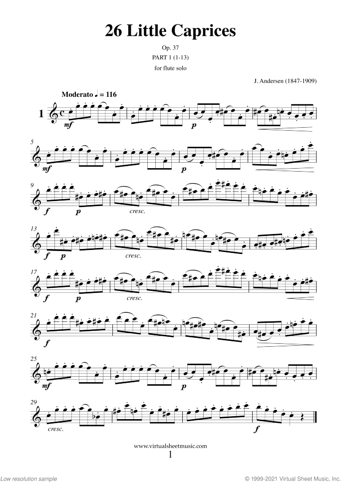 Little Caprices sheet music for flute solo by Joachim Andersen, classical score, intermediate/advanced skill level