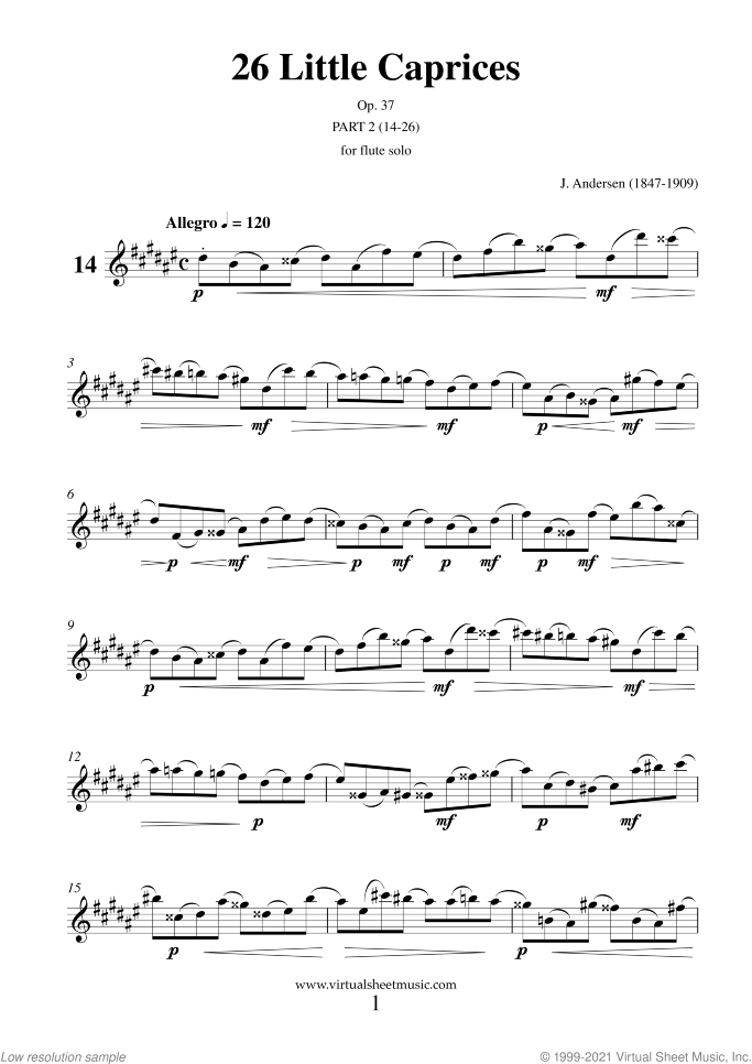 Little Caprices sheet music for flute solo by Joachim Andersen, classical score, intermediate/advanced skill level