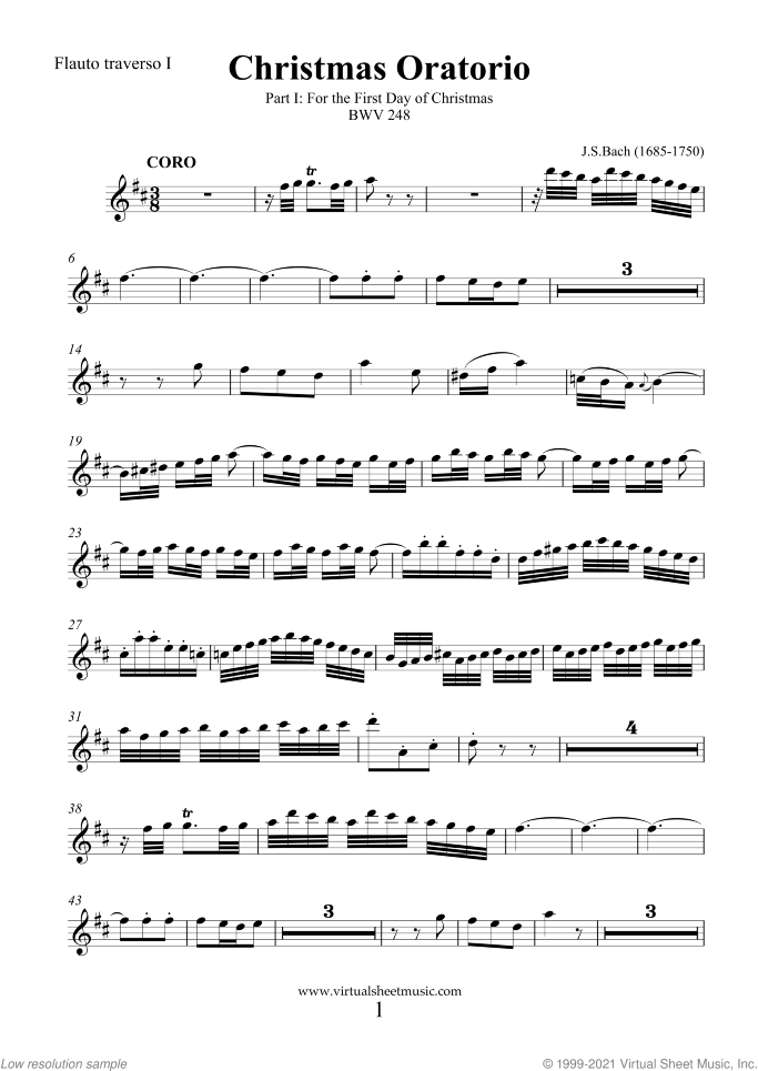 Christmas Oratorio sheet music for choir and orchestra by Johann Sebastian Bach, Christmas carol score, intermediate/advanced skill level