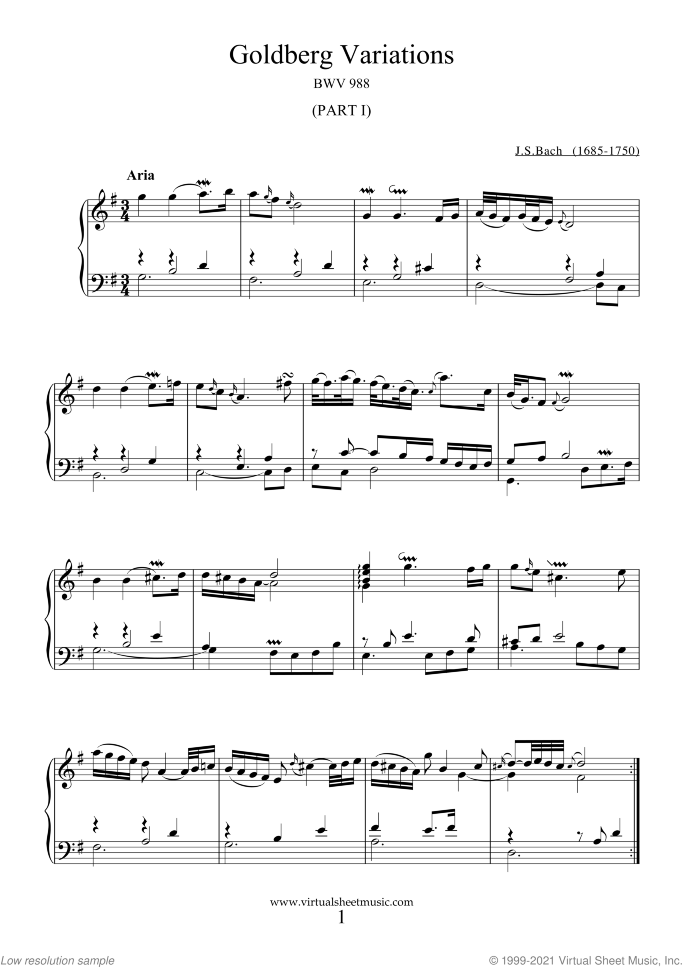 Goldberg Variations (COMPLETE) sheet music for piano solo (or harpsichord) by Johann Sebastian Bach, classical score, intermediate/advanced piano (or harpsichord)
