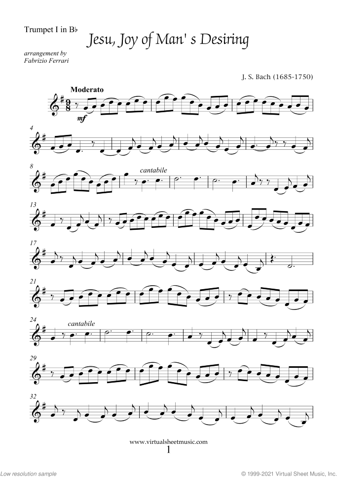 Jesu, Joy of Man's Desiring (New Edition) sheet music for brass quintet by Johann Sebastian Bach, classical wedding score, intermediate skill level