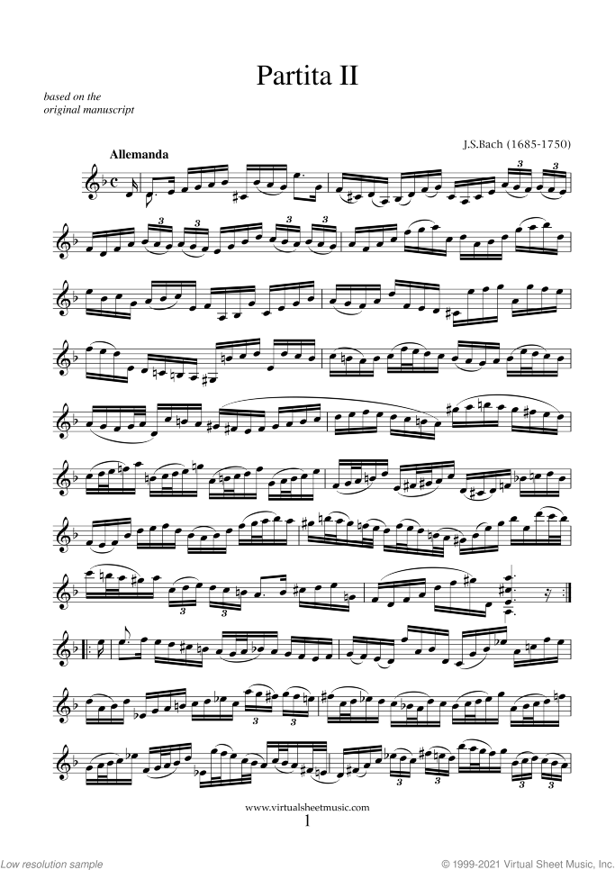 Partita No.2 in D minor (NEW EDITION) sheet music for violin solo by Johann Sebastian Bach, classical score, advanced skill level