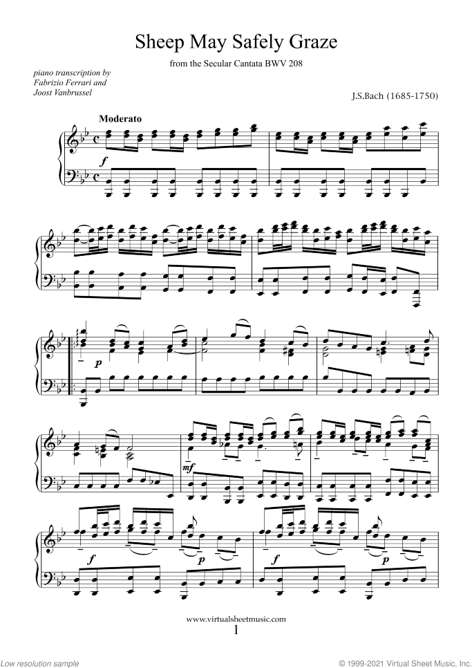 Sheep May Safely Graze (NEW EDITION) sheet music for piano solo by Johann Sebastian Bach, classical wedding score, intermediate skill level