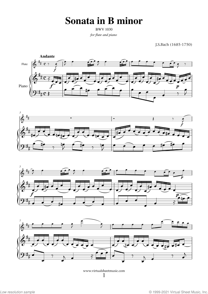 Sonata in B minor BWV 1030 (NEW EDITION) sheet music for flute and piano by Johann Sebastian Bach, classical score, intermediate skill level