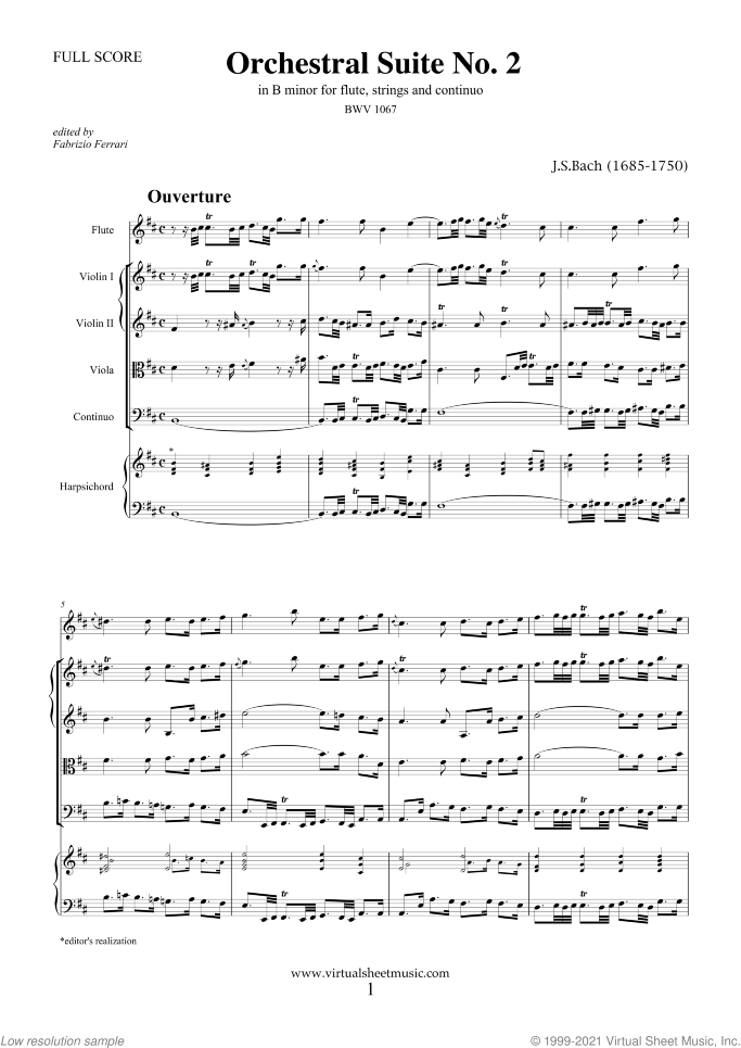 Orchestral Suite No.2 BWV 1067 (COMPLETE) sheet music for orchestra by Johann Sebastian Bach, classical score, intermediate skill level