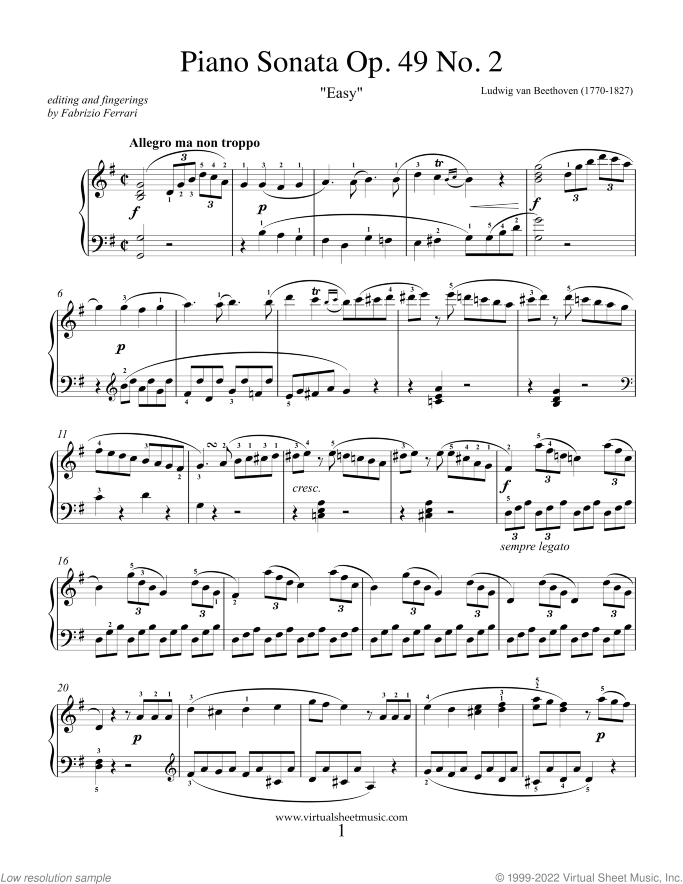 Sonata Op.49 No.2 "Easy" (NEW EDITION) sheet music for piano solo by Ludwig van Beethoven, classical score, easy/intermediate skill level