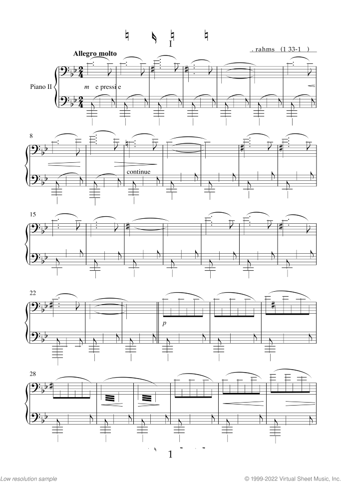Hungarian Dances (collection 1) sheet music for piano four hands by Johannes Brahms, classical score, intermediate skill level