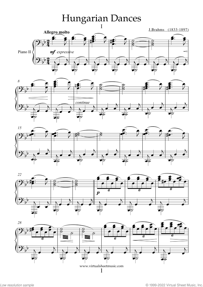Lullaby Op. 49 No. 4 sheet music for bassoon and piano by Johannes Brahms, classical score, easy skill level