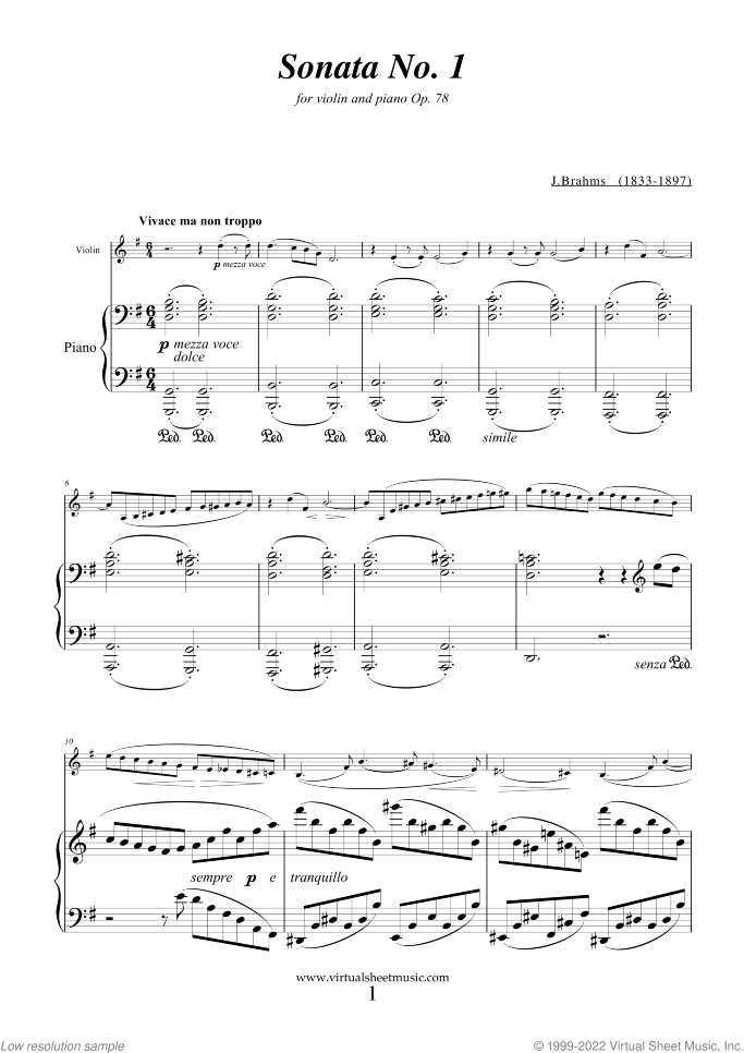 Lullaby Op. 49 No. 4 (NEW EDITION) sheet music for violin and piano by Johannes Brahms, classical score, easy/intermediate skill level