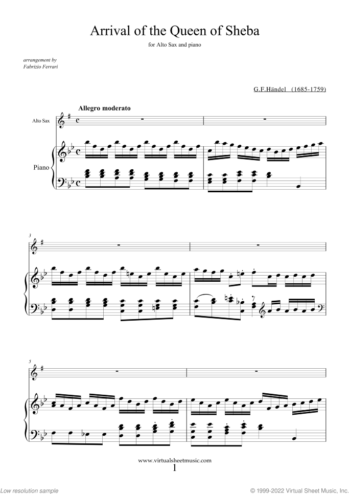 Lullaby Op. 49 No. 4 sheet music for alto saxophone and piano by Johannes Brahms, classical score, easy skill level